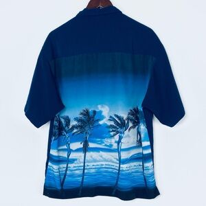 Rietveld Fantasy Palms Pinup Navy Blue Button Front Shirt